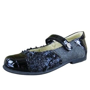 Naturino Girls Mary Jane Sz T 8.5 Medium Black Leather Hook & Loop